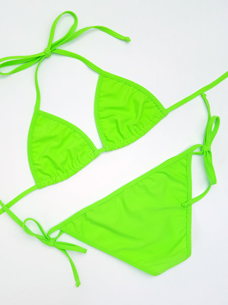 Neon Split Bikini With Contrast Stitching Swimsuit - BikiniOmni