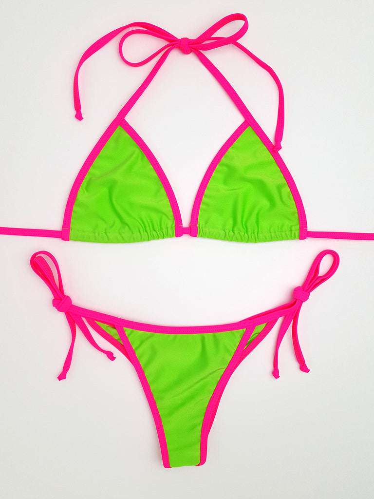 Neon Green With Pink Micro Scrunch Bikini Hunni Bunni