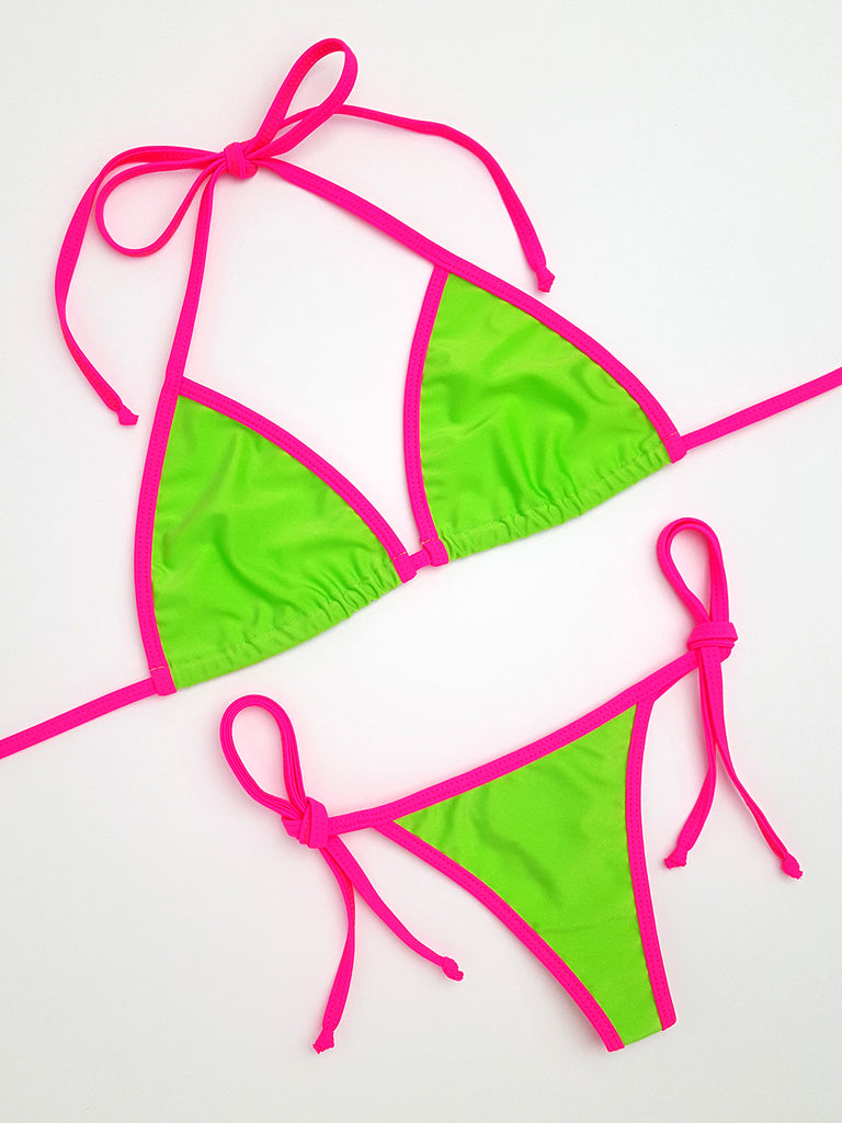 Neon Green With Pink Thong Bikini Hunni Bunni 5785